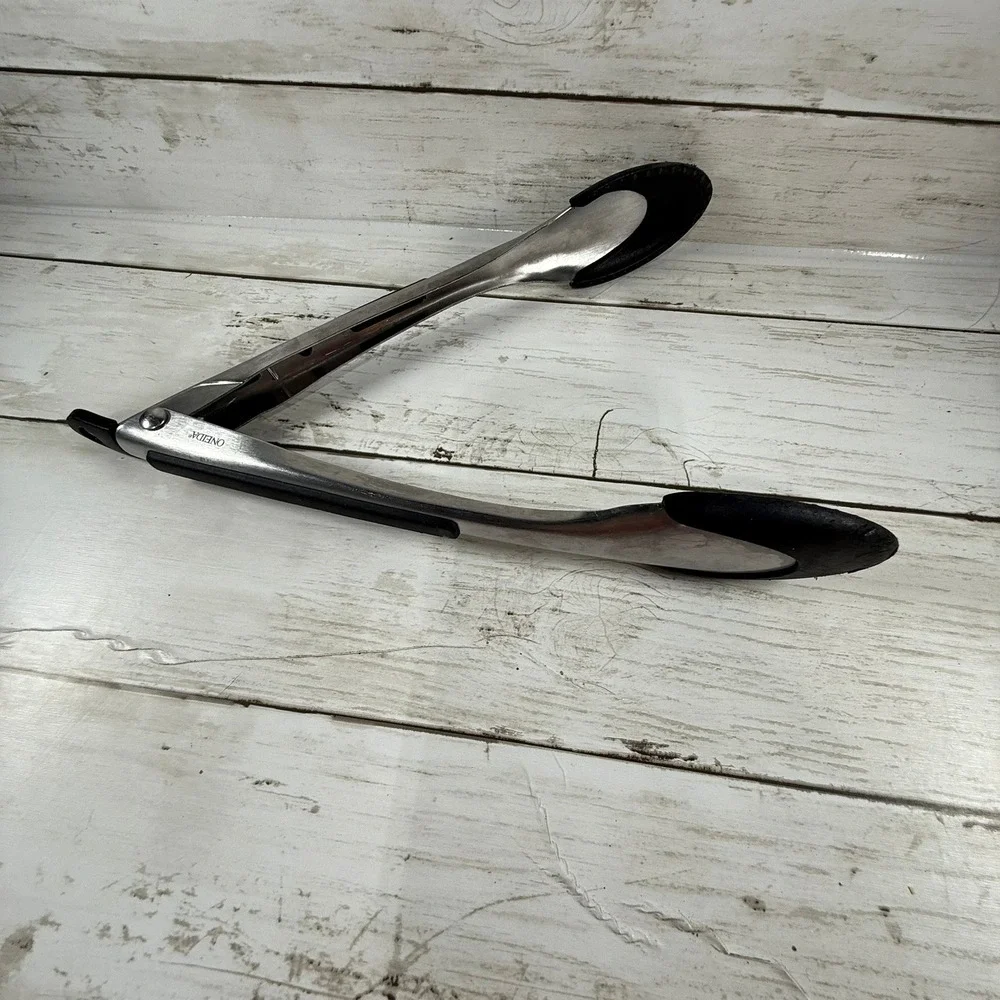 Oneida Stainless Steel Kitchen Tongs Black Silicone Tips Locking Handle‎ 12 Inch